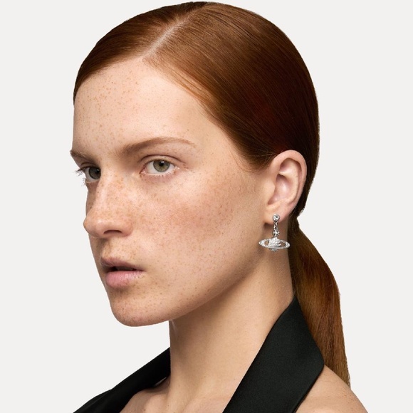 Vivienne Westwood Mini Bas Relief Drop Earrings in PLATINUM-CRYSTAL-Crystal - Picture 2 of 3